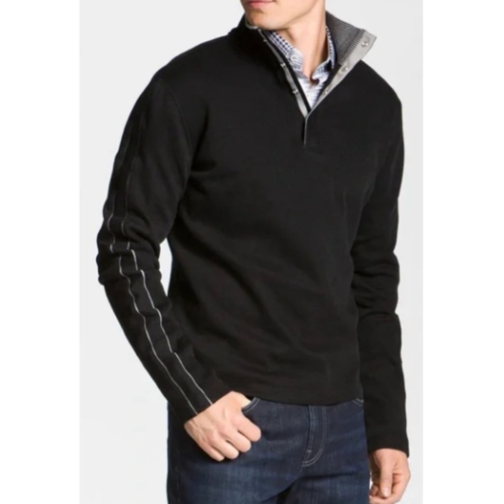 Hugo Boss Sweater 1/4 Snap Pullover Sweater 100% Cotton Size XXL in Piceno Black